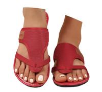 Womens Flip Flop Dressy Flat Sandals UK 4.5 Thong Sandals Comfortable Beach PU Leather Slide Flipflops Casual Strapy Slip on Summer Toe Post Shoes Red