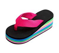 Women's Flip Flop - Ladies Non Slip Rubber Thick Sole Sandals Rainbow Striped Fashion Wide Width Comfort Open Toe Sandals Summer Washable Lightweight Sandals For Summer Beach Walk Leisure Home