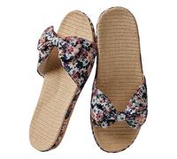 Women's Flip Flops Bamboo Slippers Women Toe Separator Straw Mules Natural Sandals Flat Comfortable Non-Slip Silent Rattan Slippers Sweatproof Fresh Flip Flops, Z01 black, 7 UK