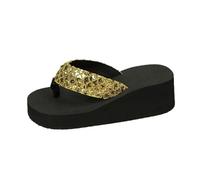 Womens Flip Flops Beach Slope Heel Slippers Hollow Casual Bottom Shoes SandalsW Foot Thongs Platform Flop Women For Arch Support Waterproof Orthotic Archers Ladies Gold 7.5