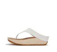 FitFlop Women's Lulu Lux Graphic-Weave Leather Toe-Post Sandals | Sculptural Wedge Sandals with Microwobbleboard Cushioning, Urban White, 11