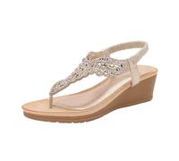 Women's Flip Flops Glitter, Women's Toe Separator Mules, Elegant Wedge Sandals, Bohemian Sandals, Soft Footbed, Clogs, Ultralight Toe Sandals, Summer Sandals with Wedge Heel, gold, 4 UK