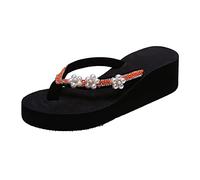 Womens Flip Flops Orthopedic Toe Post Wedge Flip Flops Flower Flat Summer Sandals Indoor Beach Pool Sandals Comfort （Orange，7