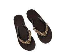 Women's Flip Flops Sandals Rhinestone Crystal Platform Thick Sole Summer Beach Holiday Casual Comfortable Sparkly Dressy Thong Slippers with Arch Support Flat Heel Outdoor Walking Slides (Black, 4)