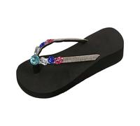 Women's Flip Flops Sandals Rhinestone Diamante Crystal Platform Thick Sole Summer Beach Boho Walking Thong Slippers with Arch Support Slip-on Outdoor Holiday Casual Sparkly Slides (Gold, 5.5)