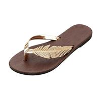 Women's Flip Flops Sparkly Rhinestone Flat Sandals Comfortable Slip-On Thong Slippers Lightweight Summer Beach Shoes Casual Holiday Travel Outdoor Slides with Crystal (Gold, 7)