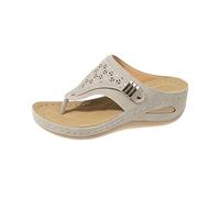 Womens Flip Flops, Wide Fit Wedge Sandals Ladies Orthopedic Shoes With Arch Support Plantar Fasciitis Sandal Memory Foam Toe Post Sliders Slip On Cushion Walk Sandals Summer Beach Shoes