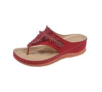 Women's Flip Flops with 111 Strap Sandals Sandals Comfy Slider Roman T Open Women Toe Summer Support Slip Flip Flops Flat On Clip Bottomed with Arch for Indoor & Outdoor Holiday Summer (Red, 7)