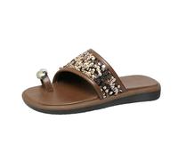 Womens Flip Flops With Arch Support Comfort Flat Sandals Women Clip Toe Open Walking Slide Belts Leather Wide Width Flop Slippers Orthotic Thong For Sparkly Archers Ladies Gold 5.5