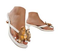 Women's Flip Flops with Big Flower Summer Boho Floral Platform Sandals Kitten Heel Rhinestone Flip Flops Comfort Sandals Slip on Summer Beach Travel Shoes Elegant Dressy Thong Sandal (White-d, 6.5)