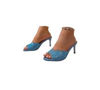 Women's Flip Flops with Big Flower Summer Boho Floral Platform Sandals Kitten Heel Rhinestone Flip Flops Comfort Sandals Slip on Summer Beach Travel Shoes Elegant Dressy Thong Sandal (Blue-c, 7)