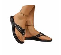 Women's Flip Flops with Crystals for Beach Everyday - Comfortable Flat Profile Toe Separators for Casual Outfits, black, 9 UK