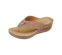 Women's Flip Flops with Wedge for Beach - Women's Comfortable Wedge Sandals Lightweight Fashion Summer Slippers Large Numbers Casual Elegant Guests Soft Slippers Home Travel Holiday, brown, 7 UK