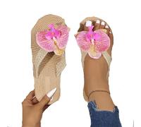 Womens Flip Flops Womens Flip Flops Butterfly Orchid Flower Decor Women Summer Woven Flax Slippers Ladies Outdoor Beach Shoes(Color-01,40)