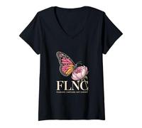 Womens FLNC Fearless Limitless Not Caring Butterfly V-Neck T-Shirt
