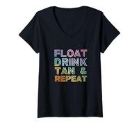Women's Float, Drink, TAN, and Repeat - Funny River Floating Lake V-Neck T-Shirt