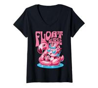 Womens Float Nurse Registered Cute Unicorn Emergency Department V-Neck T-Shirt
