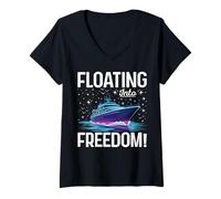 Women's Floating Into Freedom Cruise Vacation Design V-Neck T-Shirt