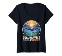 Women's Floatovoltaics Dual Harvest Sun and Water Solar V-Neck T-Shirt