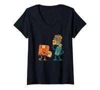 Womens Floppy Disk vs USB Drive - Sarcastic 80s Joke Humor Sarcasm V-Neck T-Shirt