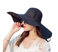 Womens Floppy Straw Hat Wide Brim Foldable Packable Braid Cap UV Protection Summer Gardening Hiking Beach Sun Hat (Black), Black, 7