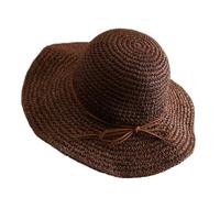 Womens Floppy Straw Sun Hat Foldable Wide Brim Summer Beach Hat Packable Roll Up Crochet Bucket Hat, Dark Brown, M/L