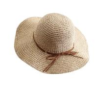 Womens Floppy Straw Sun Hat Foldable Wide Brim Summer Beach Hat Packable Roll Up Crochet Bucket Hat, Beige, M/L