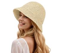 Womens Floppy Straw Sun Hat Packable Wide Brim Summer Beach Hat Foldable Crochet Bucket Hats, Begie 2, S/M