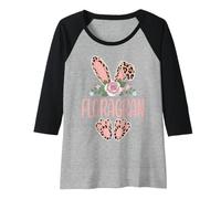 Womens FLORAGRAN Cute Leopard Bunny Ears Floral Easter Raglan Baseball Tee