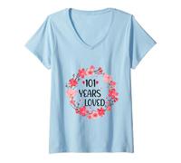 Womens Floral 101 Years Loved Women 101 Years Old Cool 101th B-Day V-Neck T-Shirt