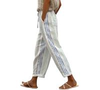 Women's Floral Botanical Print Loose Fit Pocket Casual Pants Lightweight Summer Fashionable Relaxed Wide Leg Pants for Beach Travel Holiday Outdoor Comfortable and Stylish Trousers (White, L)