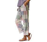 Women's Floral Botanical Print Loose Fit Pocket Casual Pants Lightweight Summer Fashionable Relaxed Wide Leg Pants for Beach Travel Holiday Outdoor Comfortable and Stylish Trousers (Pink, XL)