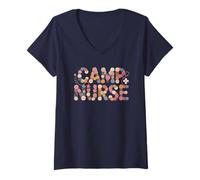 Women's Floral Camp Nurse Vacation Camping Off Duty Wellness Squad V-Neck T-Shirt