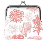 Womens Floral Coral Pink Leather Personalized Coin Purse with Kissing Buckle - Floral Coral Pink, Classic, Floral Coral Pink, Classic, Pink Coral Floral, Classic