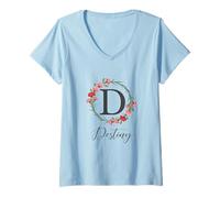 Womens Floral Destiny Name Flower Personalized Name Destiny V-Neck T-Shirt