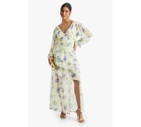 Womens Floral Dobby Frill Detail Maxi Dress - Yellow - 16, Yellow