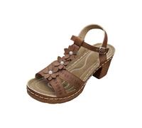 Womens Floral Embellished T-Strap Wedge Sandals Comfortable Ankle Buckle Summer Casual Shoes Brown