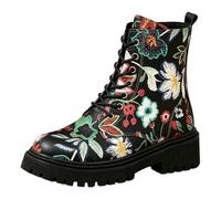 Women's Floral Embroidered Chunky Platform Ankle Boots Lace Up Combat Booties Punk Style Metal Eyelet Thick Sole Anti-Slip Streetwear Party Fashion Footwear Retro British Style Trendy Footwear