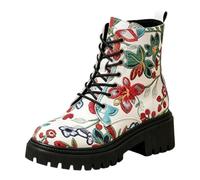 Women's Floral Embroidered Chunky Platform Ankle Boots Lace Up Combat Booties Punk Style Metal Eyelet Thick Sole Anti-Slip Streetwear Party Fashion Footwear Retro British Style Trendy Footwear