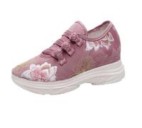 Women's Floral Embroidered Fashion Platform Wedge Sneakers Comfort Hidden Heel Walking Shoes Chinese Style Elegant Cheongsam Shoes Daily Footwear(Purple,39 EU)