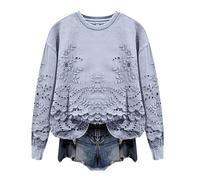 Women's Floral Embroidered Long Sleeve Sweatshirts Loose Retro Round Neck Casual Pullover Tops Ladies Fall Winter Outdoor Lounge Sweatshirt