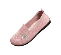Womens Floral Embroidered Mesh Trainers Casual Slip On Shoes Pink