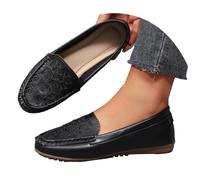 Women's Floral Embroidered Slip-on Loafers Solid Color Leather Lightweight Flexible Breathable Soft Insole All-Match Casual Shoes Office Work Vacation Picnic Outdoor Daily Walk Footwear Black