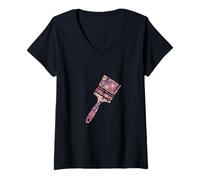 Womens Floral Flower Silhouette Paintbrush Painting Girl Women V-Neck T-Shirt