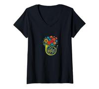 Womens Floral French Horn Music Lover Botanical Instrument Design V-Neck T-Shirt