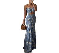 Women's Floral Halter Full Smocked Maxi Dress with Waist Cutout, Elegant Pleated Summer Long Wrap Dress