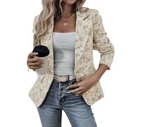 Women's Floral Jacquard Blazer Suit Notched Lapel One Button Jacket Elegant Vintage Lily Flower Pattern Workwear Coat Business Formal Evening Outwear Apricot M