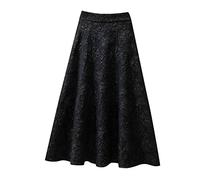 Women's Floral Jacquard Maxi Skirt High Waist Midi Swing Skirt Summer, black, M