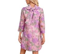 Women's Floral Jacquard Shift Dress Mini 3/4 Sleeve Ruffle Collar Bow Tie Elegant Cocktail Party Sheer Mesh Dresses, Pink, L