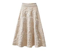 Women's Floral Jacquard Skirt with High Waist Midi Elegant Fashionable Women's Skirt Comfortable Midi Skirt A Line High Waist Half Loose Casual Elegant Comfortable Casual Skirt Long Outdoor, beige, L